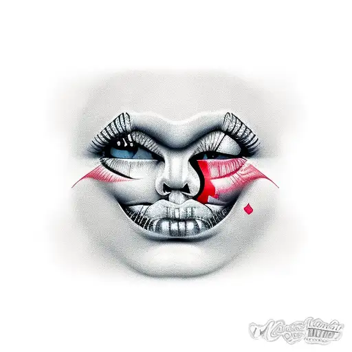 face of a naughty woman bitting her lip tattoo design idea