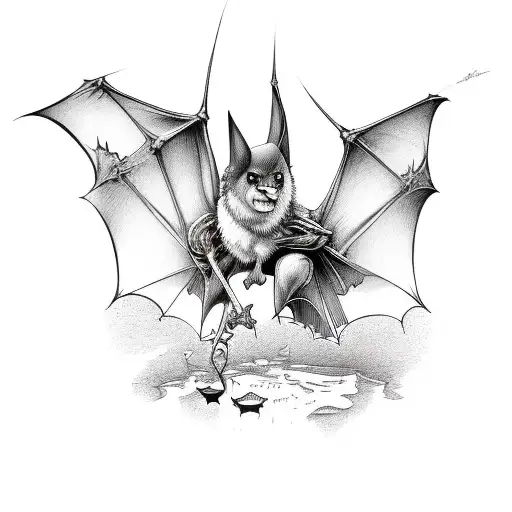 Bat with stokes, Gothic, detailed tattoo design idea
