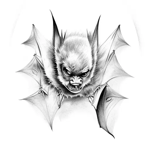 Bat with stokes, Gothic, detailed tattoo design idea