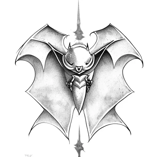 Bat with stokes, Gothic, detailed tattoo design idea