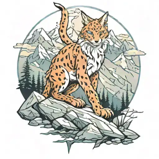 Lynx and mountains tattoo design idea