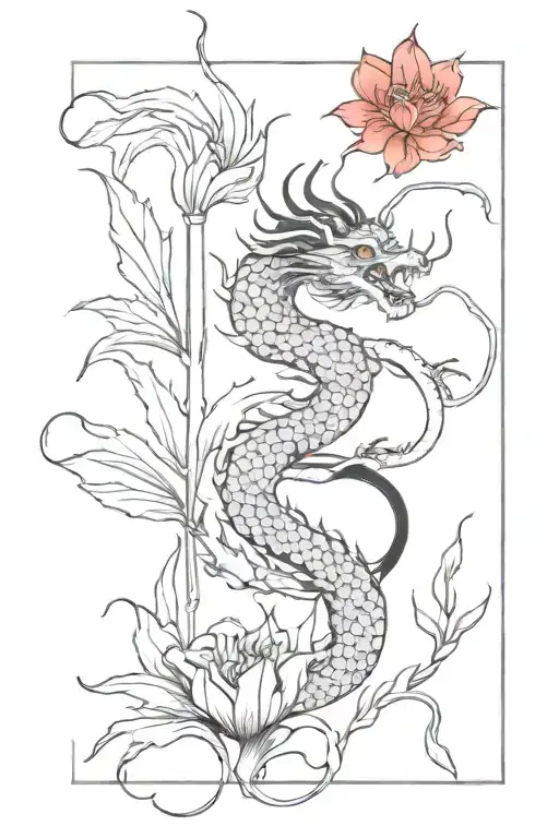 chinese dragon with red spider lily tattoo design idea