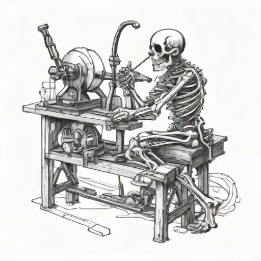 A skeleton blacksmith forging a stiletto on an anvil tattoo design idea