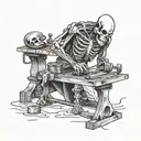 A skeleton blacksmith forging a stiletto on an anvil tattoo design idea