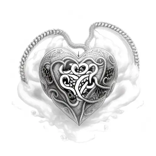 realistic heart surrounded by a chain and dragon tattoo design idea