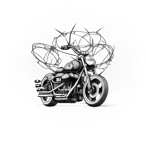 Motorcycle with barbed wire with the name duke tattoo design idea