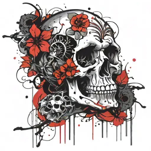 Skull flowers forest darkness evil tattoo design idea