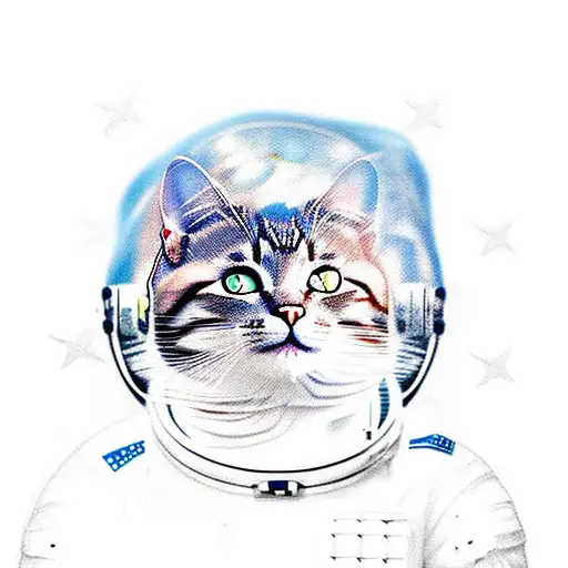 cat with astronaut  tattoo design idea