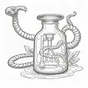 A sketch style tattoo of a laboratory flask with a snake coiled around it, representing the client's passion for science and reptiles tattoo design idea