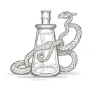 A sketch style tattoo of a laboratory flask with a snake coiled around it, representing the client's passion for science and reptiles tattoo design idea