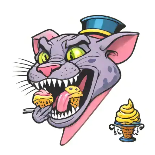 pink panther cartoon eating ice cream tattoo design idea