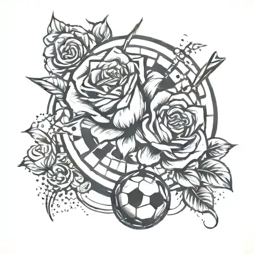 rose and soccer ball and dart board tattoo design idea