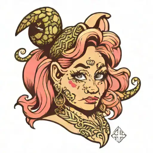 ms. piggy with a snake hair tattoo design idea