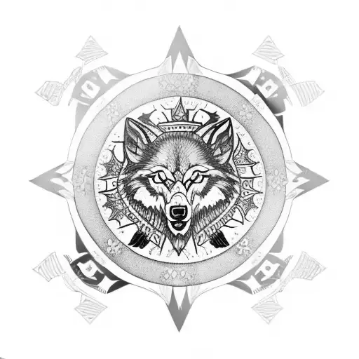 vegvisir with wolves and ravens tattoo design idea