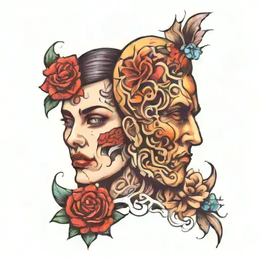1 person two-faced  tattoo design idea