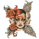 1 person two-faced  tattoo design idea