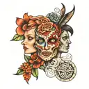 1 person two-faced  tattoo design idea