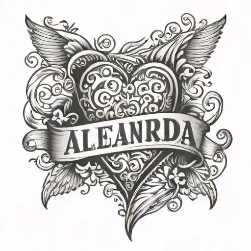 heart tattoo with the name "alejandra" tattoo design idea