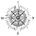 The main design should feature an elephant named Craig positioned at the center of a compass. The compass design should tattoo design idea