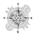  The main design should feature an elephant named Craig positioned at the center of a compass. The compass design should tattoo design idea