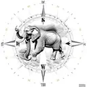  The main design should feature an elephant named Craig positioned at the center of a compass. The compass design should tattoo design idea