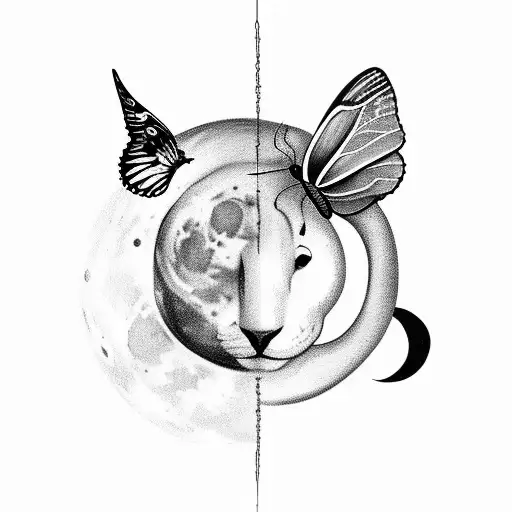 5 moon mosephase with butterfly as the full moon and the body of the fully moon be a semicolon tattoo design idea