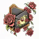 envelope with garnet and carnations tattoo design idea