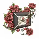 envelope with garnet and carnations tattoo design idea