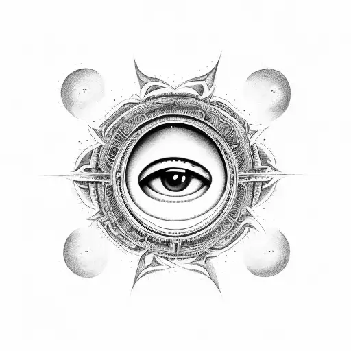 Dotwork "One Eye Hindu God Astral Triangle" Tattoo Idea - BlackInk AI