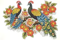 Red flowers and Peacock  tattoo design idea