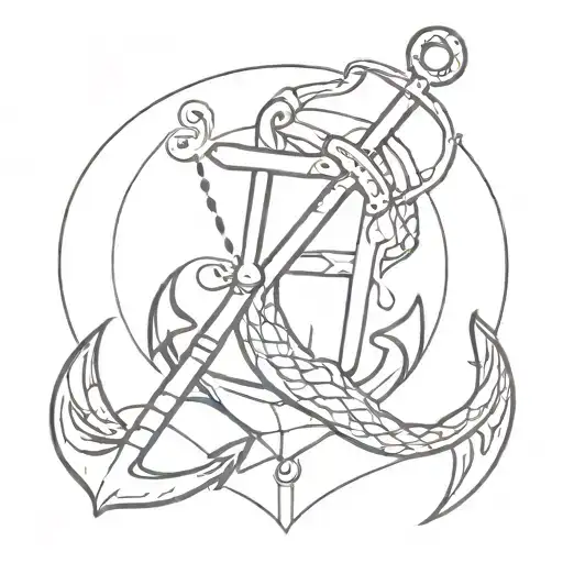 An anchor with mermaid and skeleton pirate  tattoo design idea