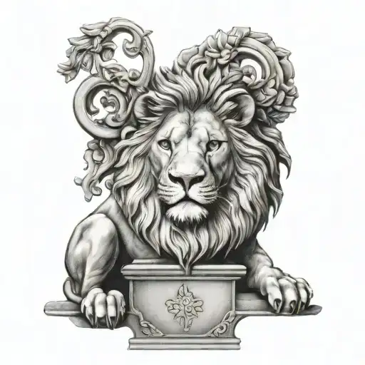 lion and oscar statuette tattoo design idea