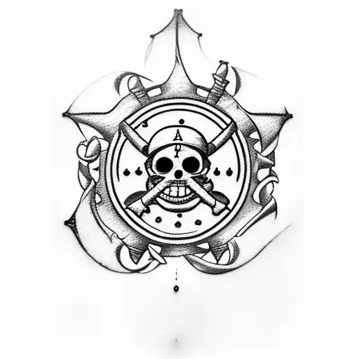 A tattoo inspired by One Piece: Imagine a majestic pirate ship navigating stormy seas, its sails unfurled, symbolizing t tattoo design idea