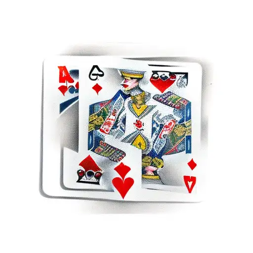 A new-school design of a poker table with objects related to the client's favorite things as the table's surface tattoo design idea