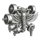 Dumbbell with wings tattoo design idea