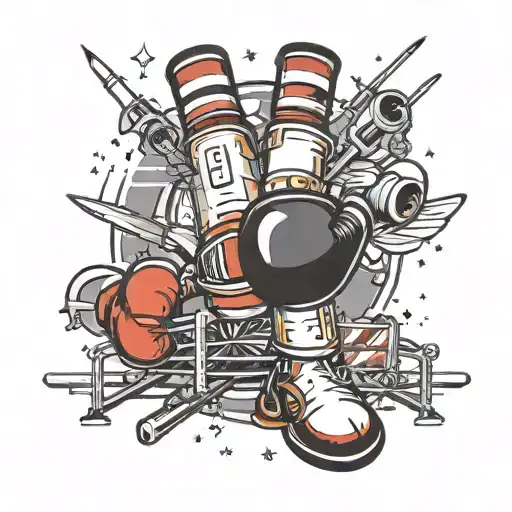 boeing rocket fighting a nasa rocket ship in a boxing ring with boxing gloves tattoo design idea