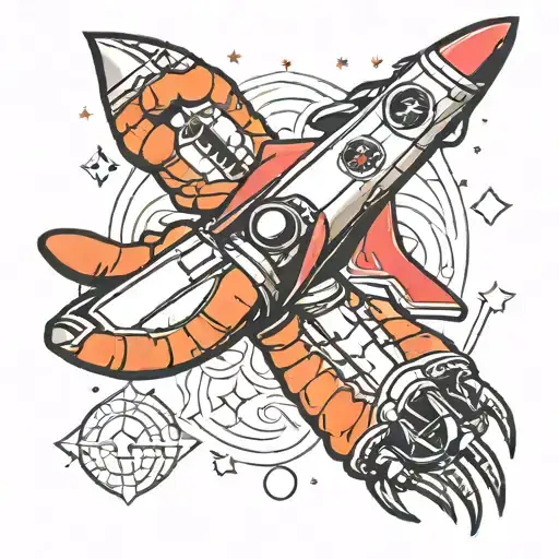 nasa rocket ship with boxing gloves on hands pointing tattoo design idea