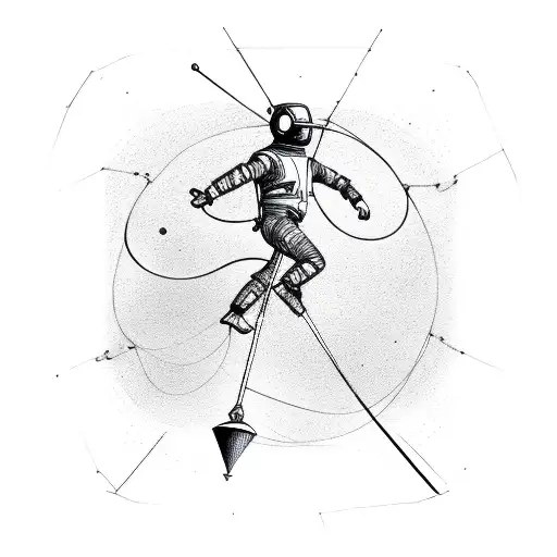 tightrope walker and space geometry tattoo design idea