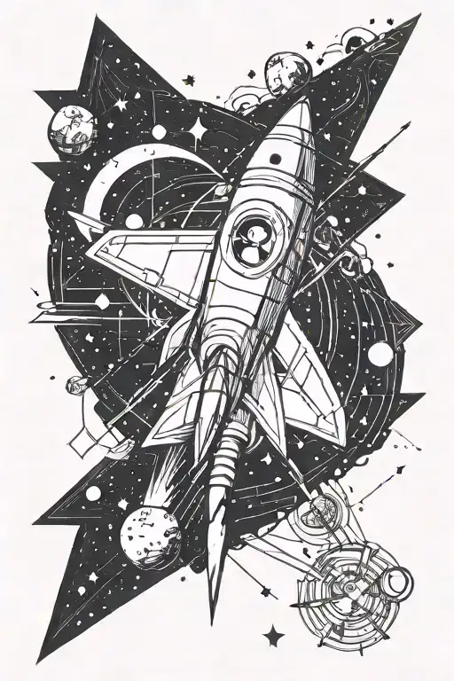 rocket flying through space tattoo design idea