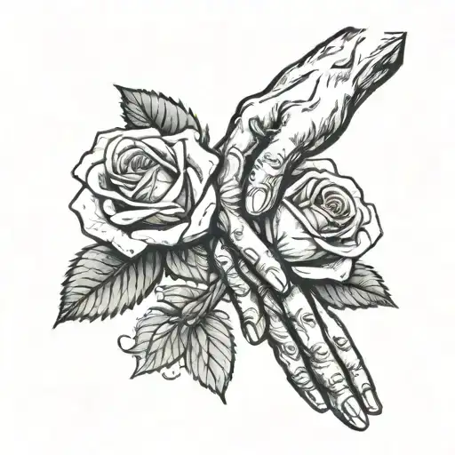 rose and michelangelo touching hands tattoo design idea