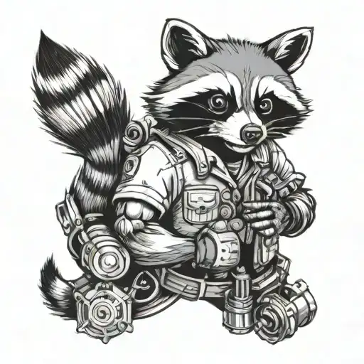 mechanical engineer racoon holding tattoo design idea