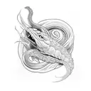 Podría ser un tatuaje con una serpiente y una paloma entrelazadas en un diseño armonioso, representando la dualidad de l tattoo design idea