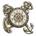 pocket watch with long chain and anchor tattoo design idea