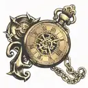 pocket watch with long chain and anchor tattoo design idea