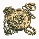 pocket watch with long chain and anchor tattoo design idea