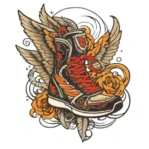 stick runner shoes wings speed tattoo design idea