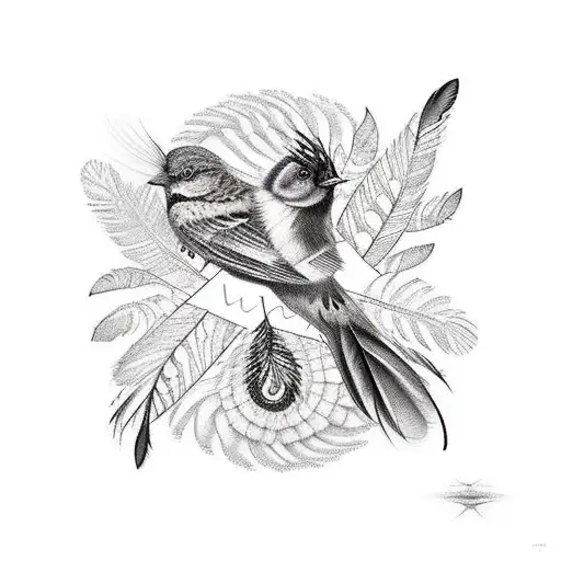 A bird with feathers protecting their little birds tattoo design idea