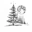 pine trees, moon, sparkles, old red chevy, wolf tattoo design idea
