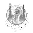 pine trees, moon, sparkles, old red chevy, wolf tattoo design idea