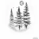 pine trees, moon, sparkles, old red chevy, wolf tattoo design idea